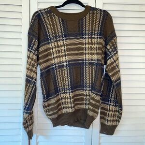 Vintage Brown and Cream Plaid Sweater